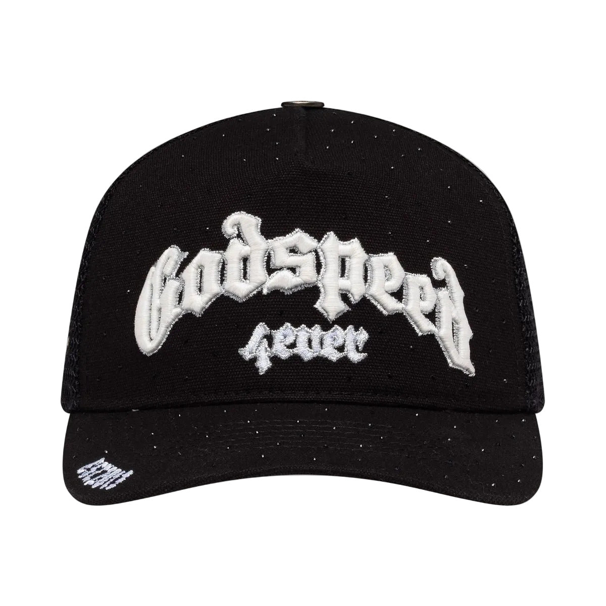 Godspeed GS Forever Trucker Hat in VVS featuring color-changing embroidery, packaged in a limited-edition box with a 3-piece pin set.