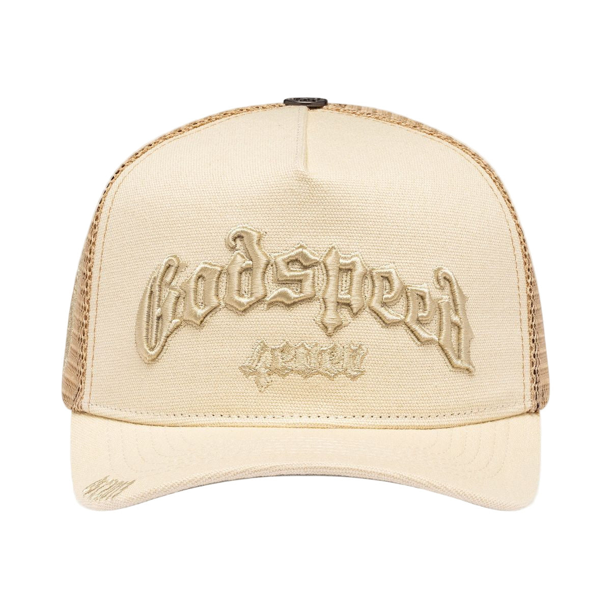 Godspeed GS Forever Trucker Hat in Bone with structured design and limited edition pin set