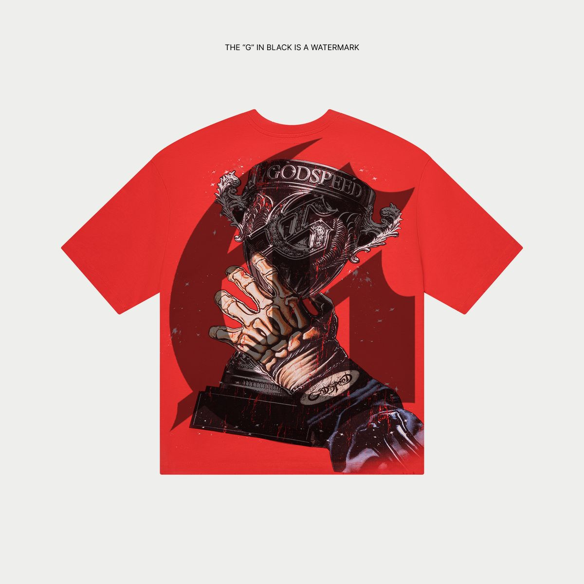 Godspeed F1 World Cup Red T-Shirt made from mid-weight washed fabric with bold art design.