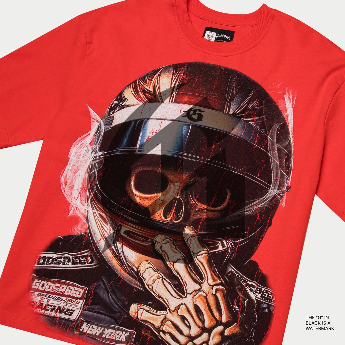 Godspeed F1 World Cup Red T-Shirt made from mid-weight washed fabric with bold art design.