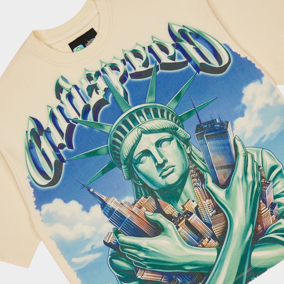 Godspeed Empire Guardian Bone T-shirt from the Rarity Collection, crafted from 10oz mid-weight washed fabric with a striking art piece.