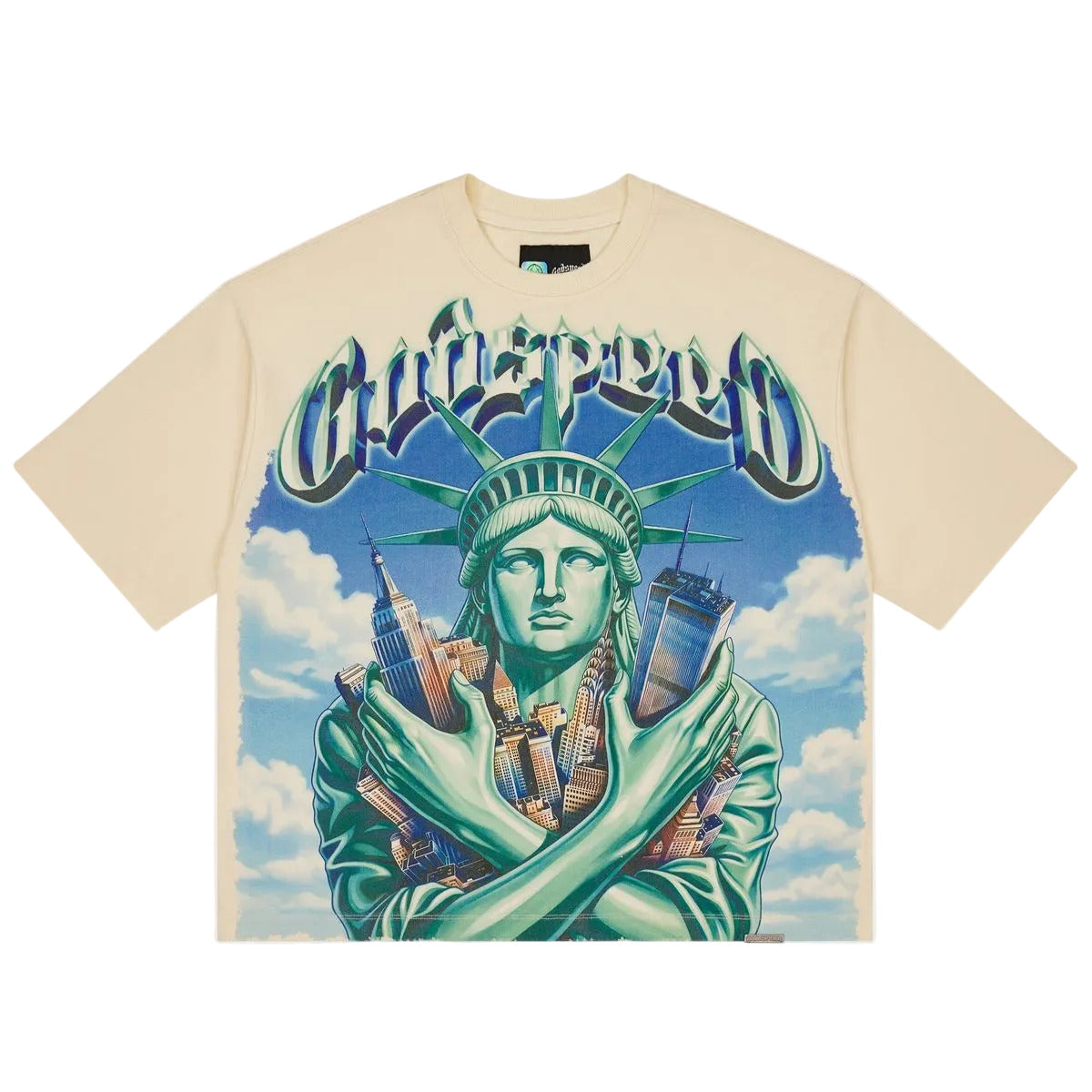 Godspeed Empire Guardian Bone T-shirt from the Rarity Collection, crafted from 10oz mid-weight washed fabric with a striking art piece.