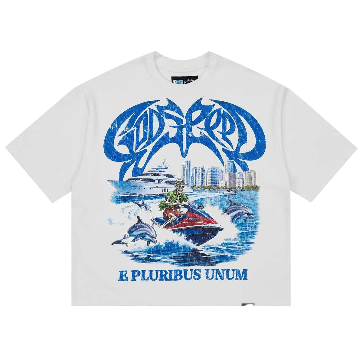Godspeed GMYC Wave Runner T-shirt in white with premium midweight cotton and limited-edition yacht club streetwear design