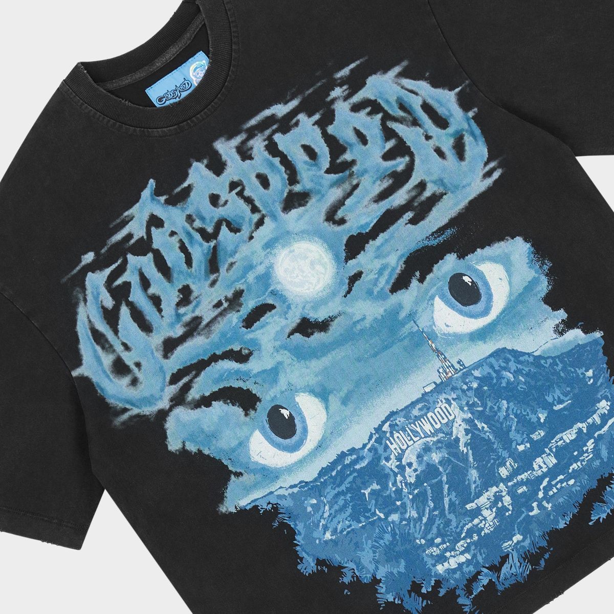 Godspeed Hills Have Eyes T-shirt NG in black with bold graphic print and mid-weight washed fabric streetwear design