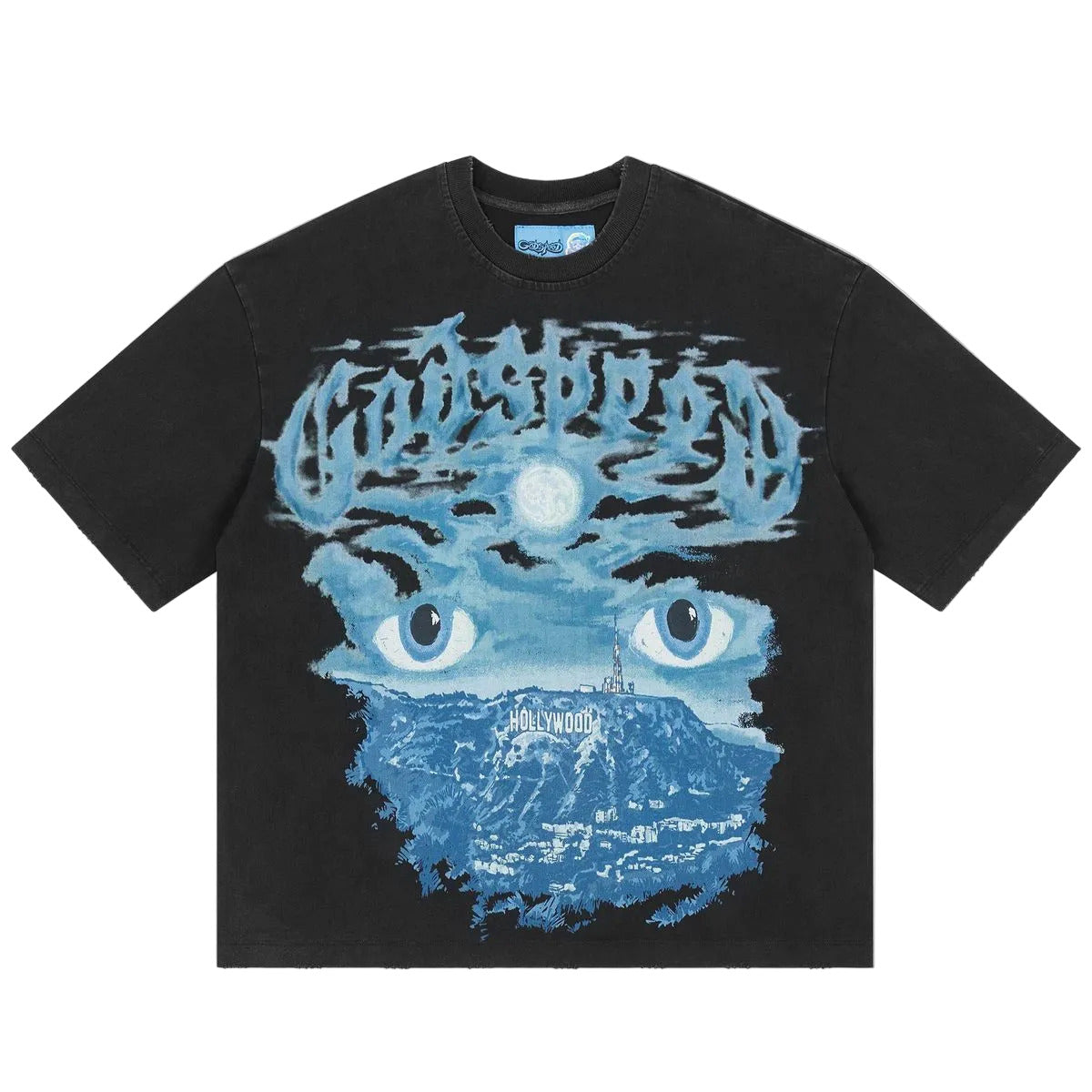 Godspeed Hills Have Eyes T-shirt NG in black with bold graphic print and mid-weight washed fabric streetwear design