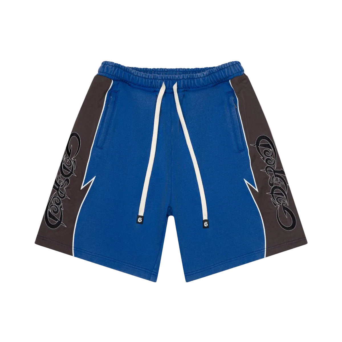 Godspeed Halftime shorts in blue and graphite with French terry fabric and durable nylon construction