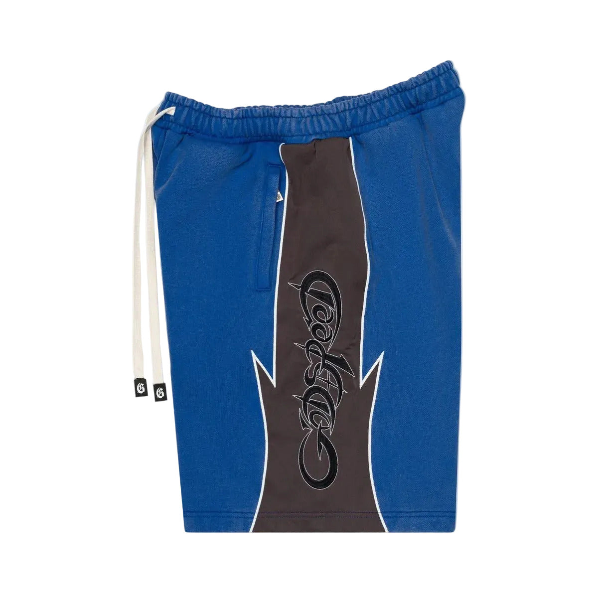 Godspeed Halftime shorts in blue and graphite with French terry fabric and durable nylon construction