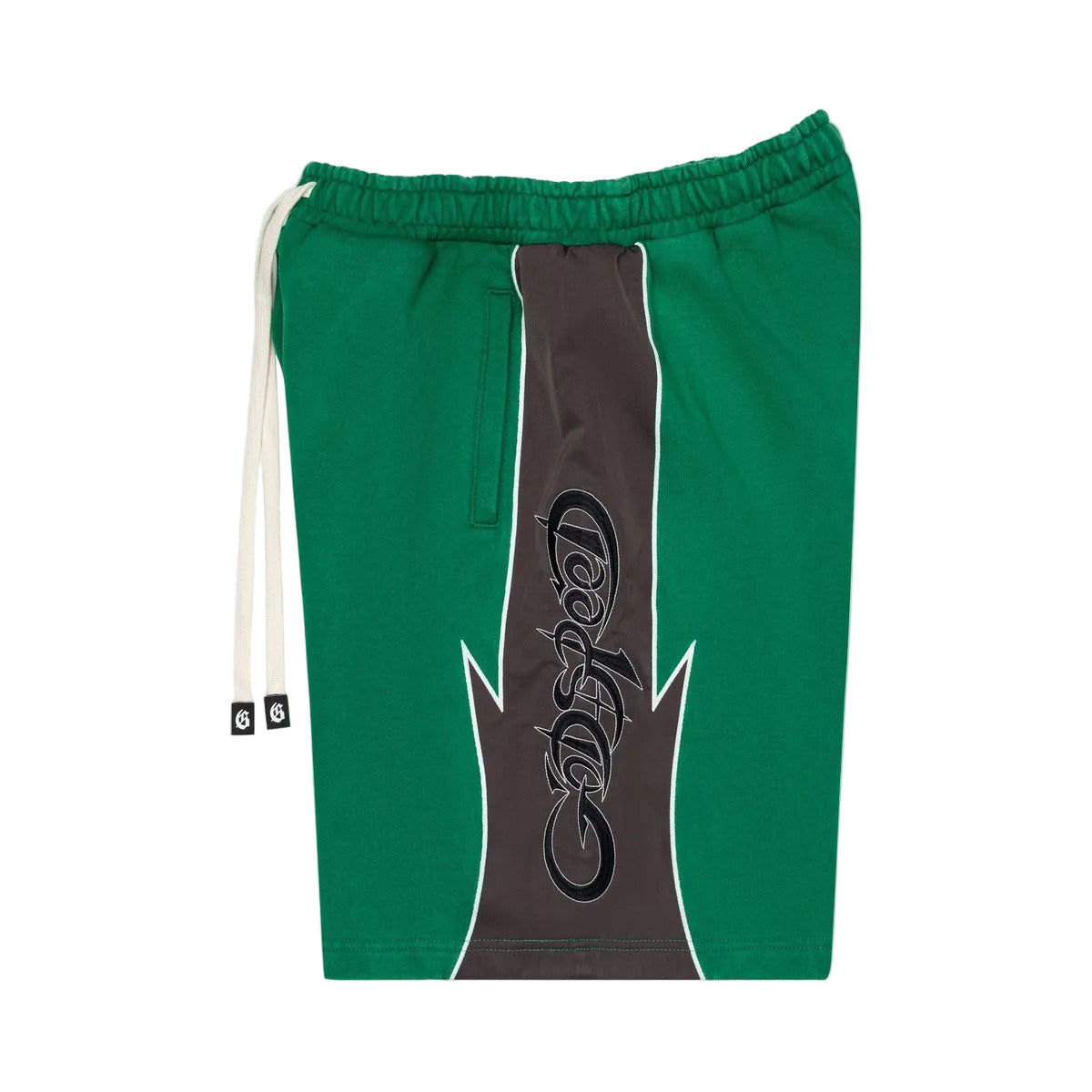 Halftime shorts in green and graphite with French terry fabric and durable nylon construction