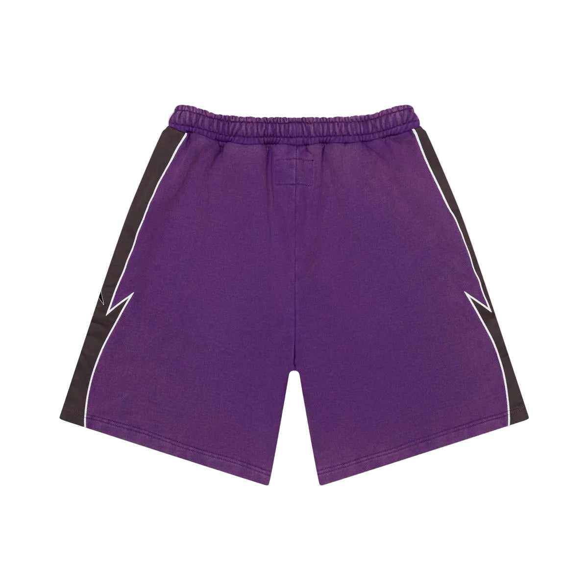 Halftime shorts in purple and graphite with French terry fabric and durable nylon construction