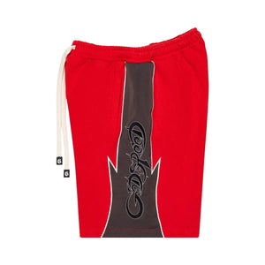 Godspeed Halftime shorts in red and graphite with French terry fabric and durable nylon construction
