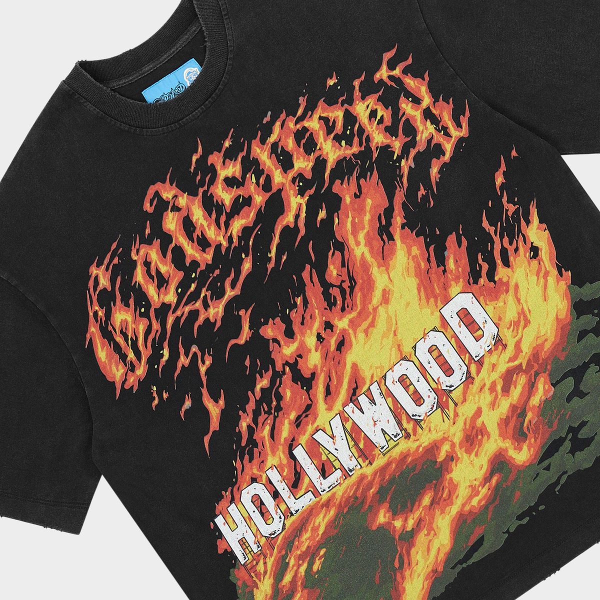 Godspeed Hollywood Inferno II kids T-shirt with bold graphic artwork and mid-weight washed fabric for modern youth streetwear style.