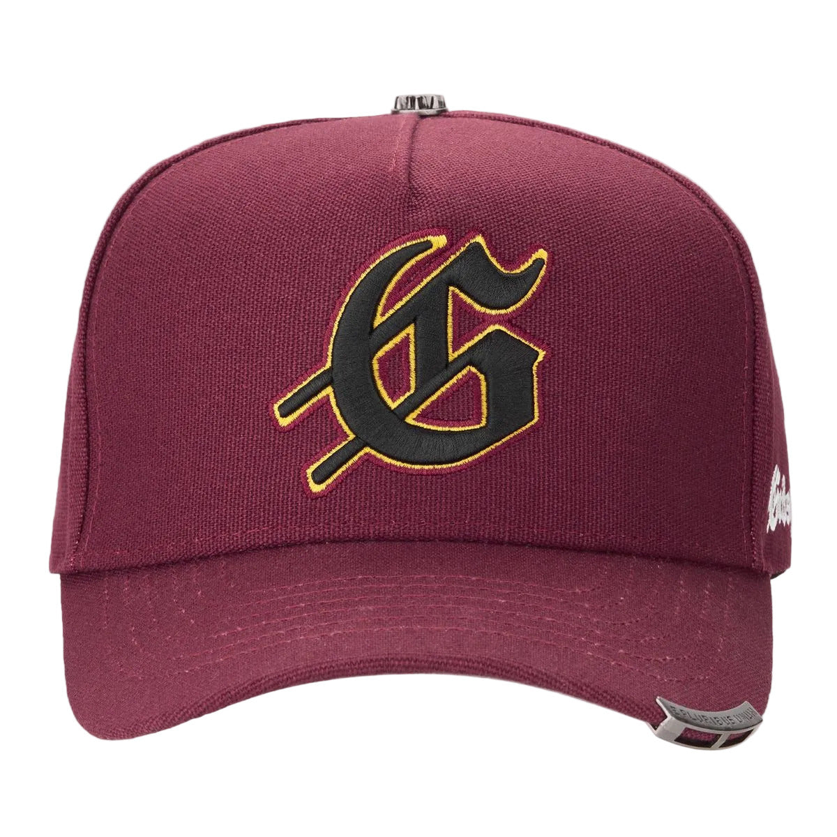 Godspeed Insignia snapback hat in red wine with 3D embroidered G logo