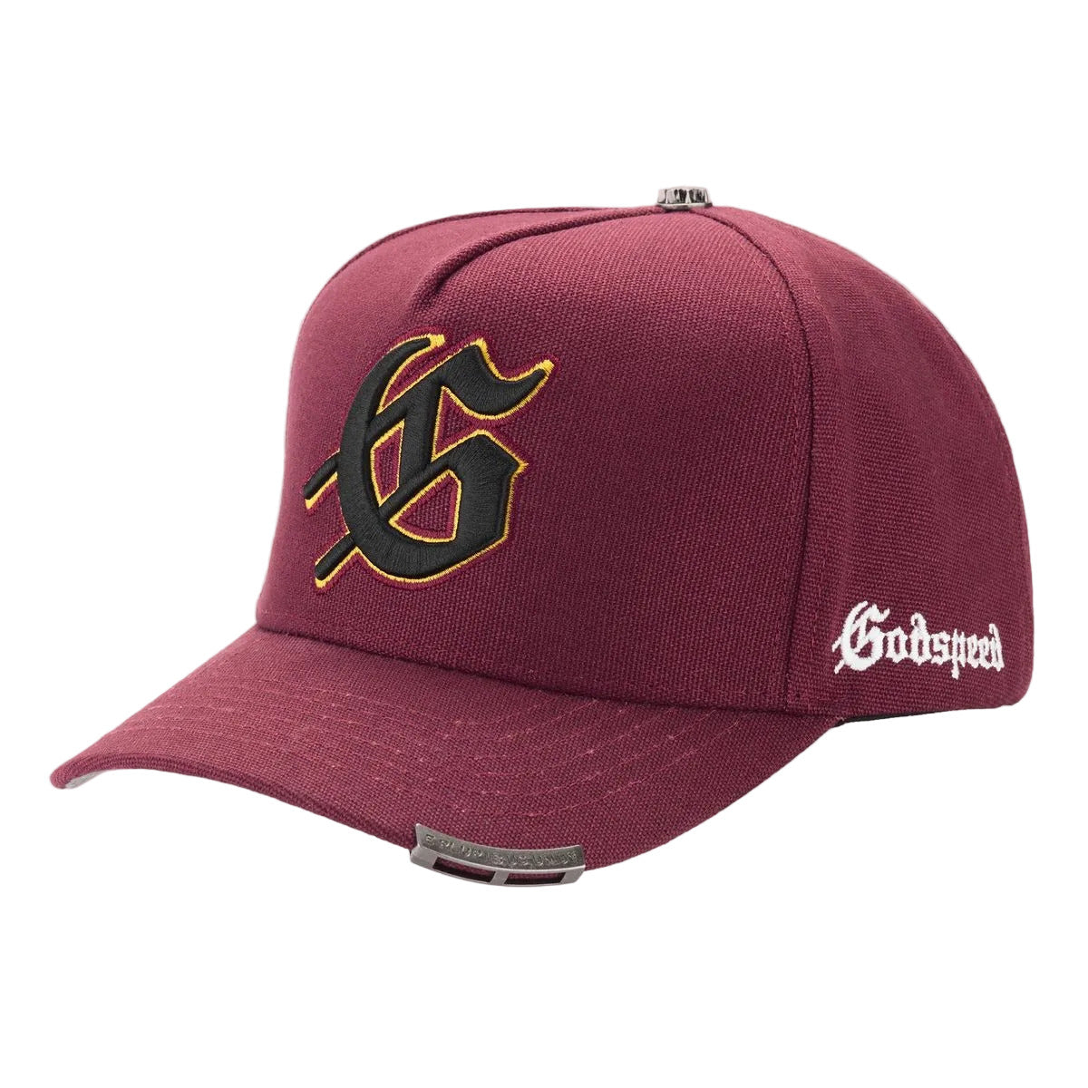 Godspeed Insignia snapback hat in red wine with 3D embroidered G logo
