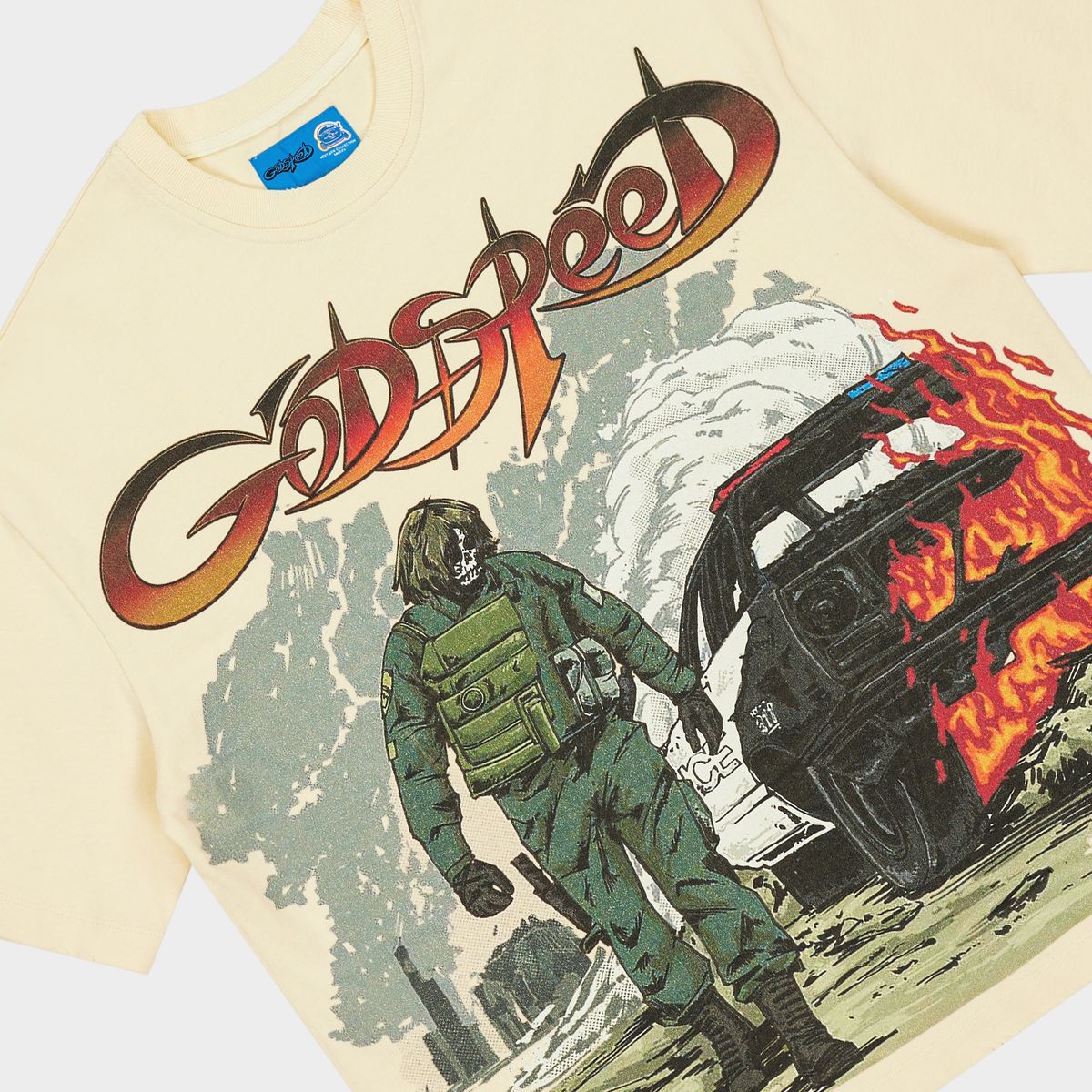 Godspeed KHAOS T-shirt with bold graphic print and mid-weight washed fabric for modern streetwear style