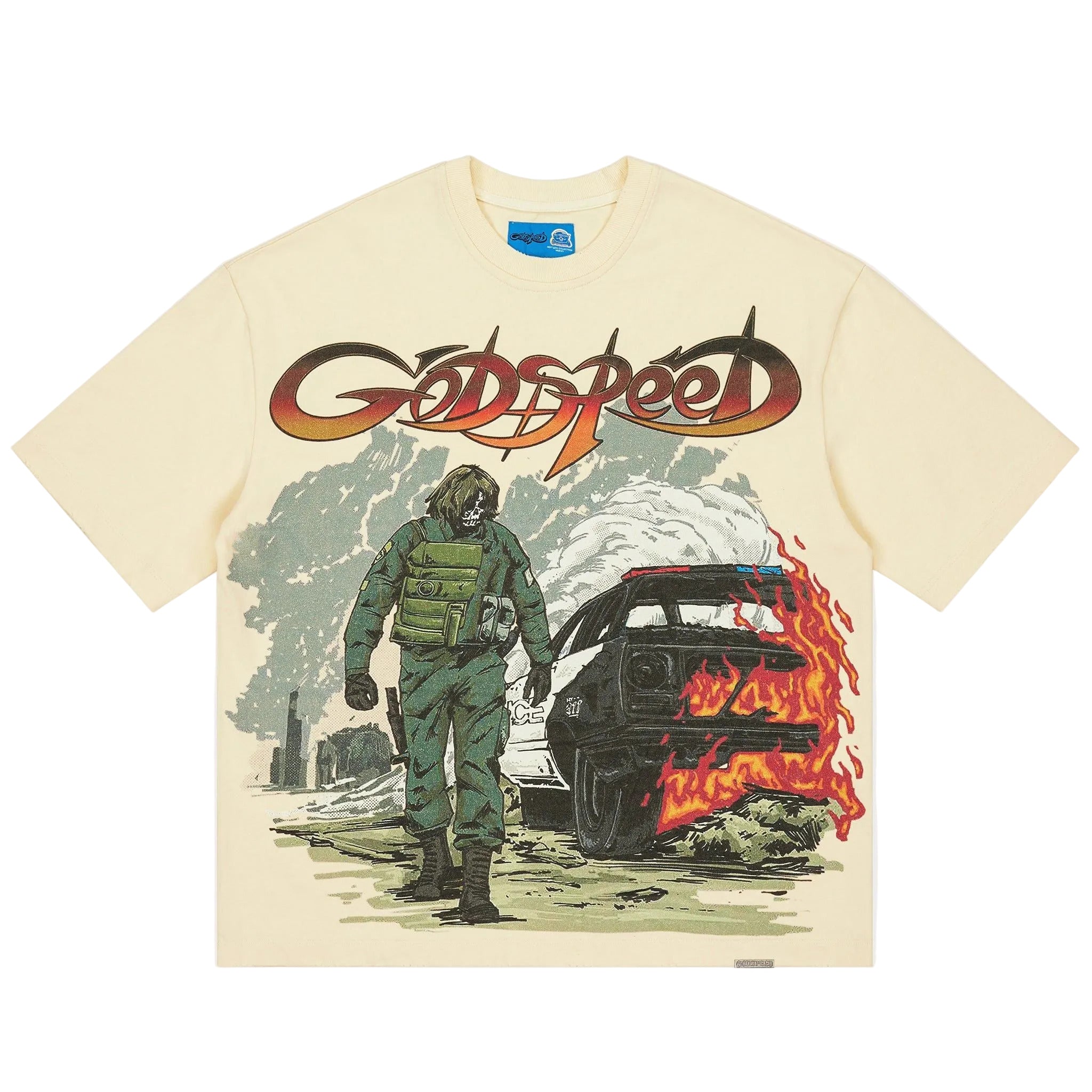 Godspeed KHAOS T-shirt with bold graphic print and mid-weight washed fabric for modern streetwear style
