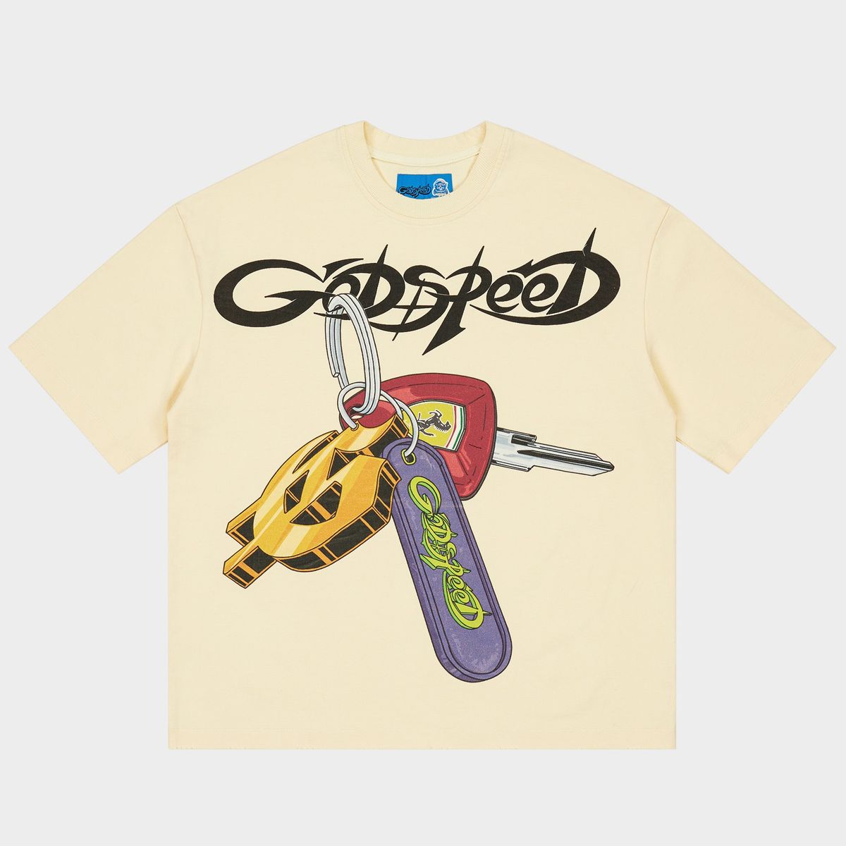 Godspeed K.O.D. T-shirt NG in bone with bold graphic print and mid-weight washed fabric streetwear design