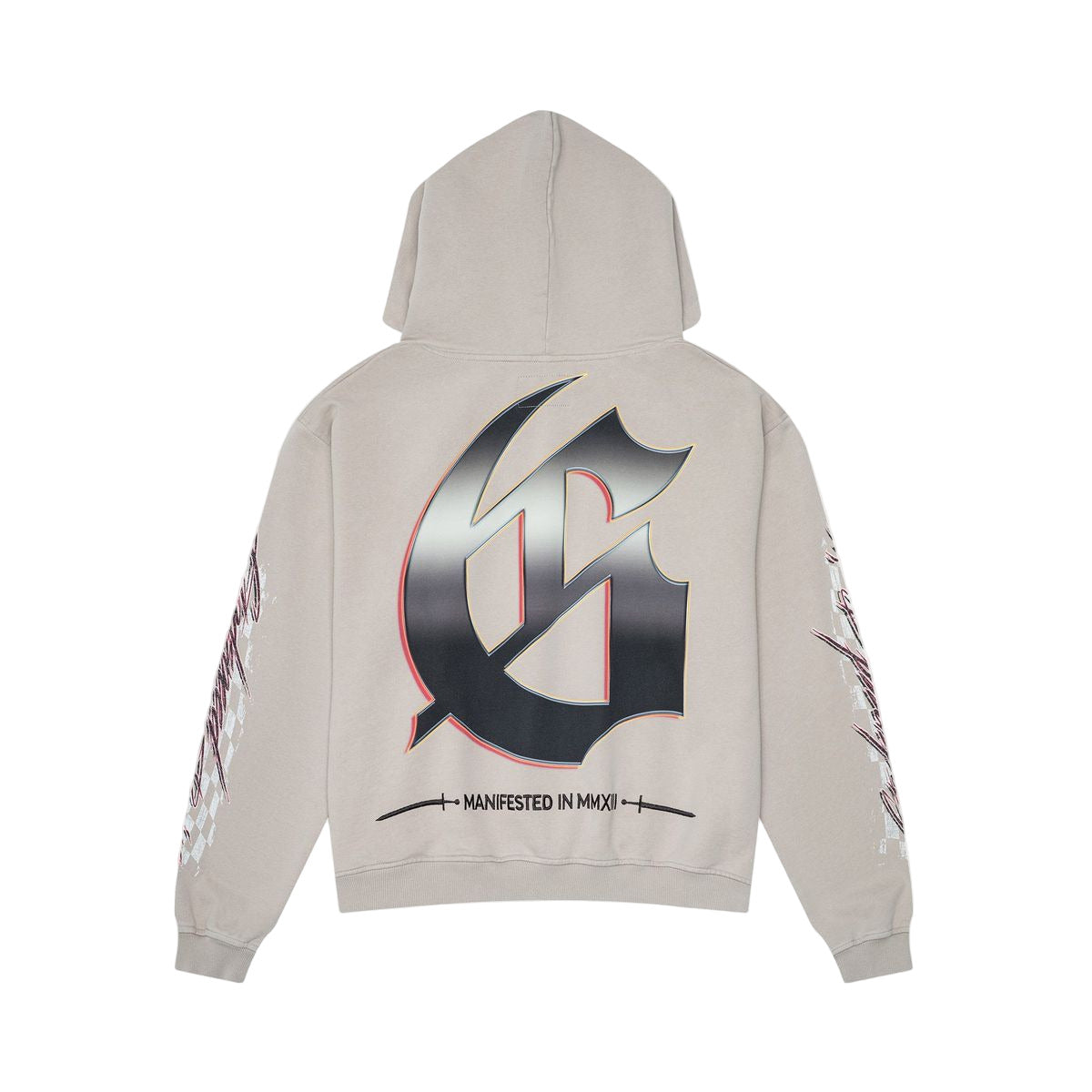Godspeed Le Denier medium-weight washed hoodie with art piece sleeve design and GS logo on the back, limited to 444 units