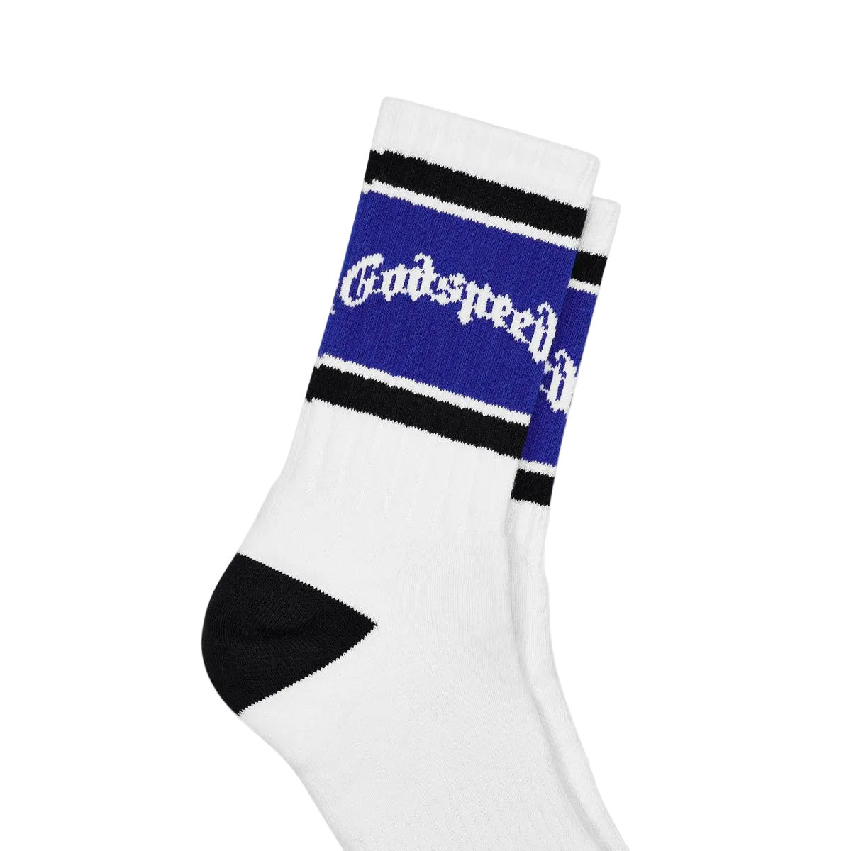 Godspeed OG Logo Striped White and Blue premium socks with classic striped detailing, OG logo, and premium one-pair packaging.