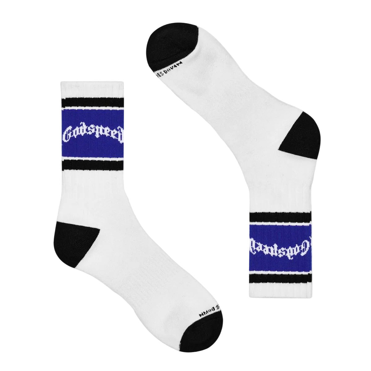Godspeed OG Logo Striped White and Blue premium socks with classic striped detailing, OG logo, and premium one-pair packaging.