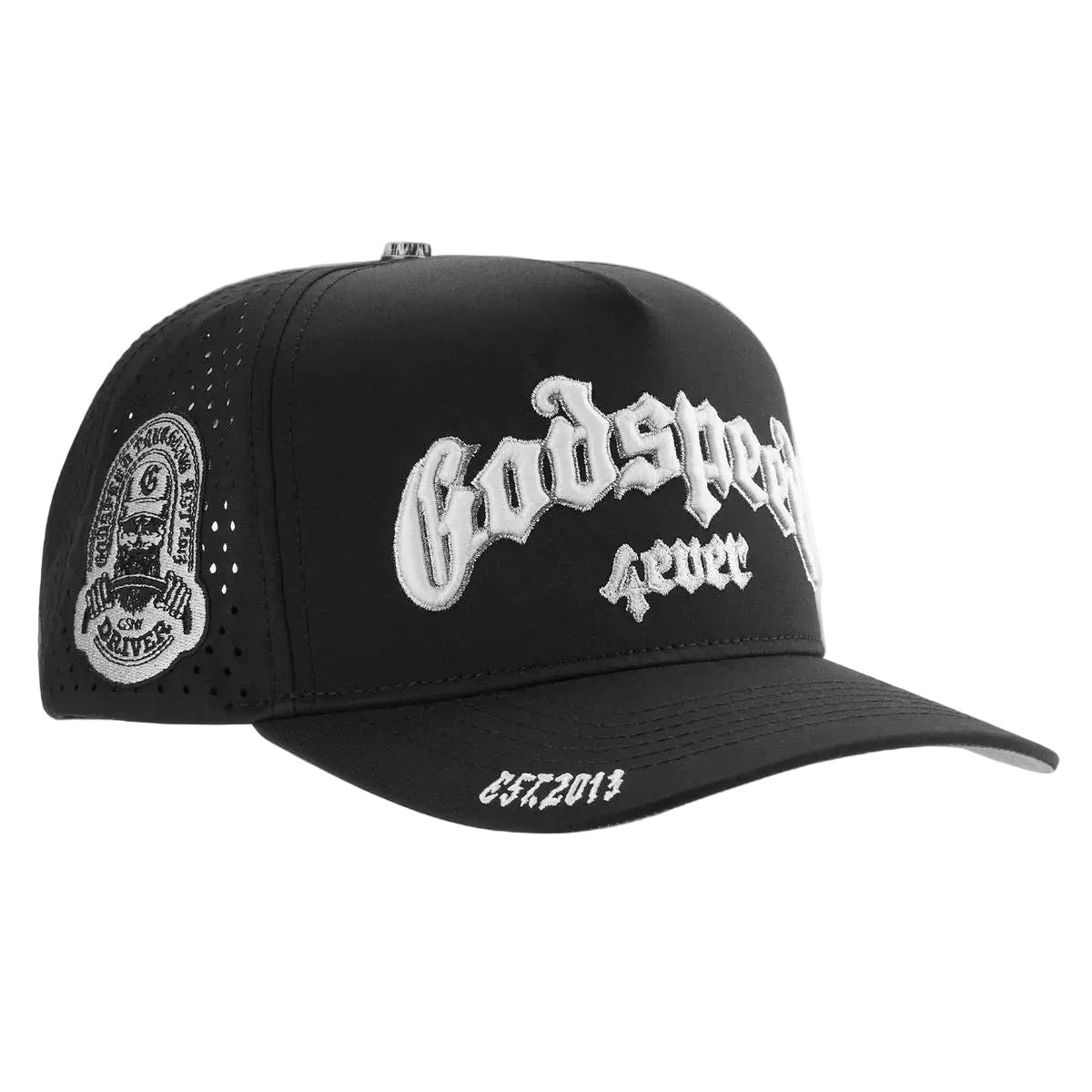 Godspeed OG Logo Water Resistant Hat in Stealth with hydrophobic crown panels, water-resistant and floatable construction, including a box and pin set.