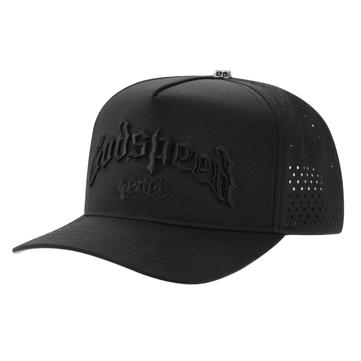 Godspeed OG Logo Water Resistant Hat in Stealth with hydrophobic crown panels, water-resistant and floatable construction, including a box and pin set.