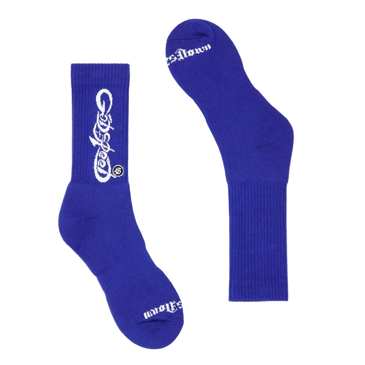 Godspeed GS New Age Logo Blue sock with “Stay 10 toes down” text design