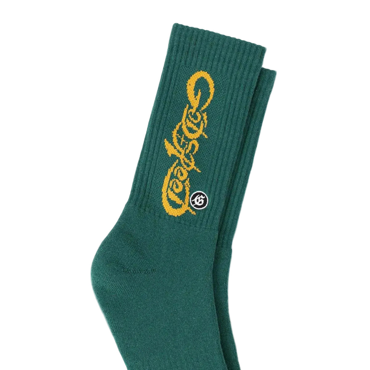 Godspeed GS New Age Logo Green/Yellowsock with “Stay 10 toes down” text design