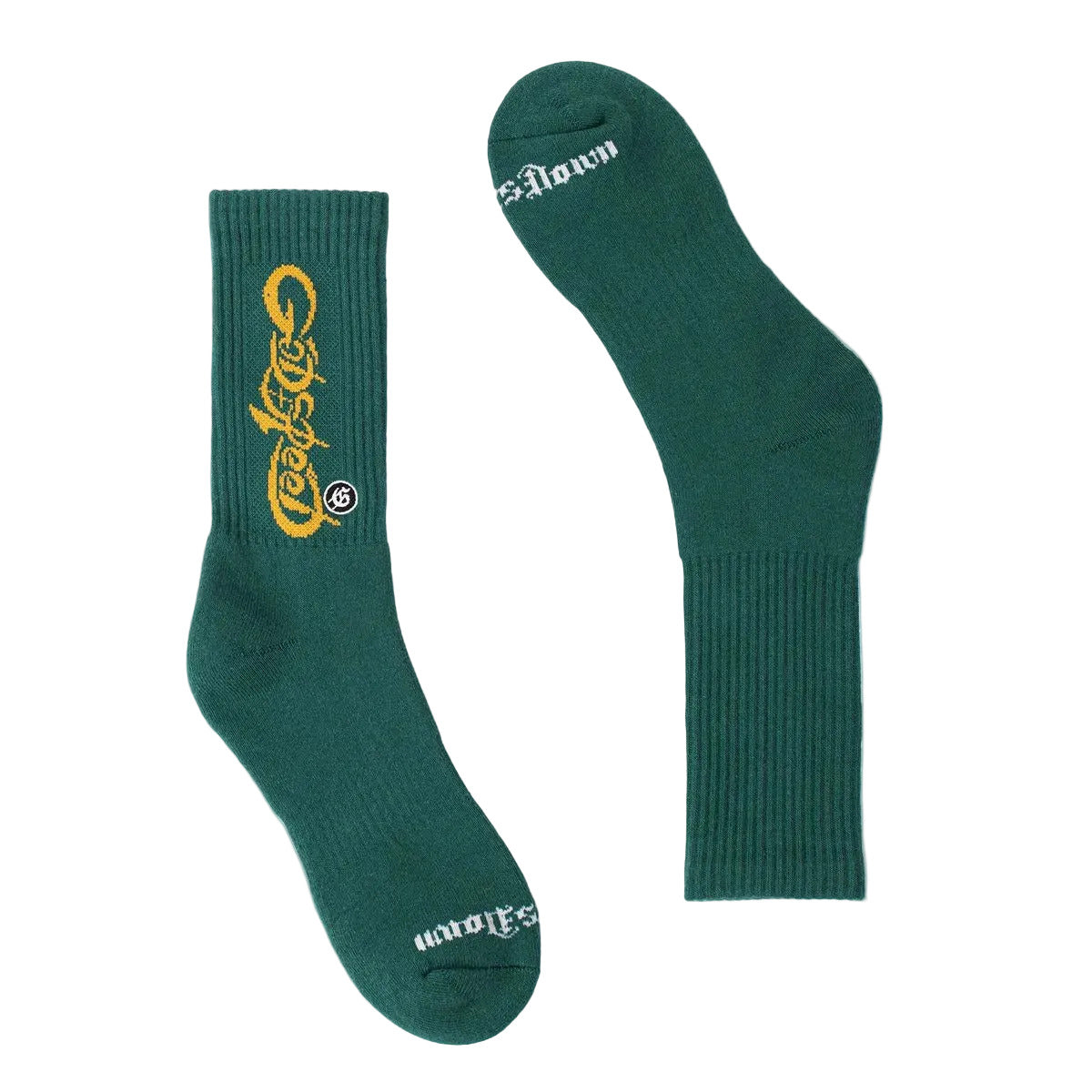Godspeed GS New Age Logo Green/Yellowsock with “Stay 10 toes down” text design