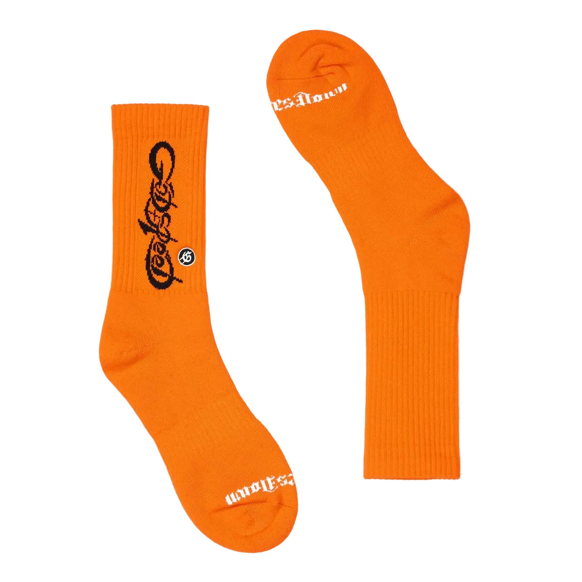 Godspeed GS New Age Logo orange sock with “Stay 10 toes down” text design