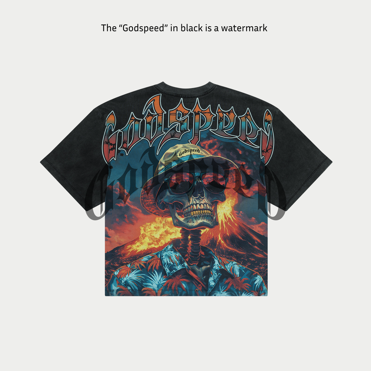 Natural Disaster T-Shirt in Black Wash featuring a bold graphic design on durable 10oz mid-weight washed fabric, limited edition with only 444 numbered pieces, displayed flat against a neutral background.