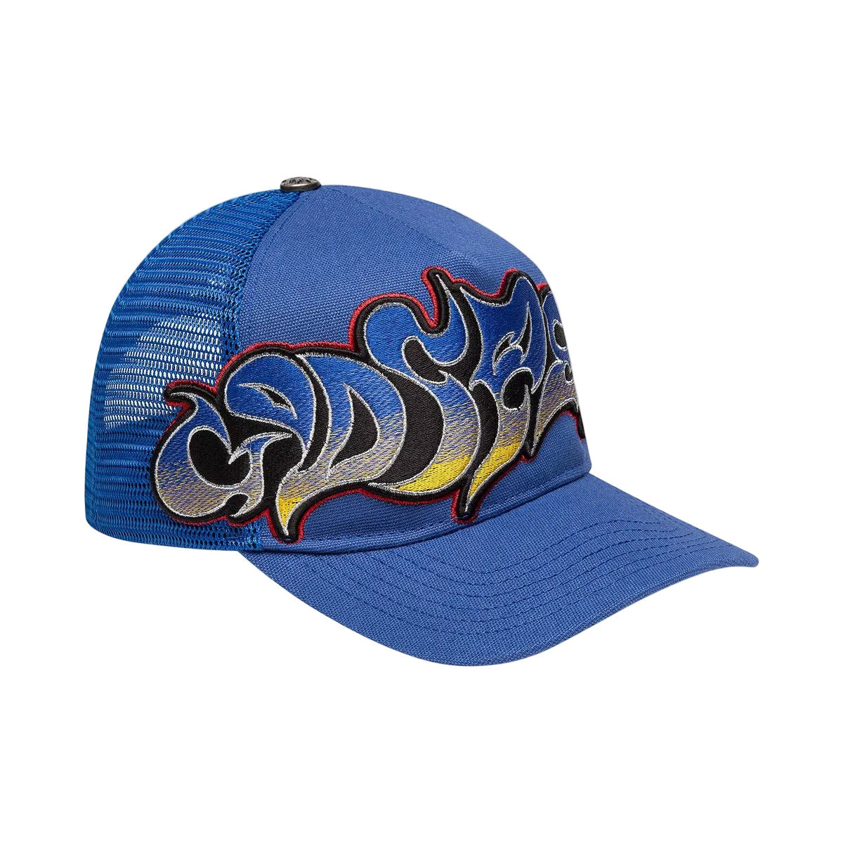 Godspeed Neo Trucker Hat featuring an oversized next-generation logo, mesh-back construction, collectible pin set, and limited-edition packaging.