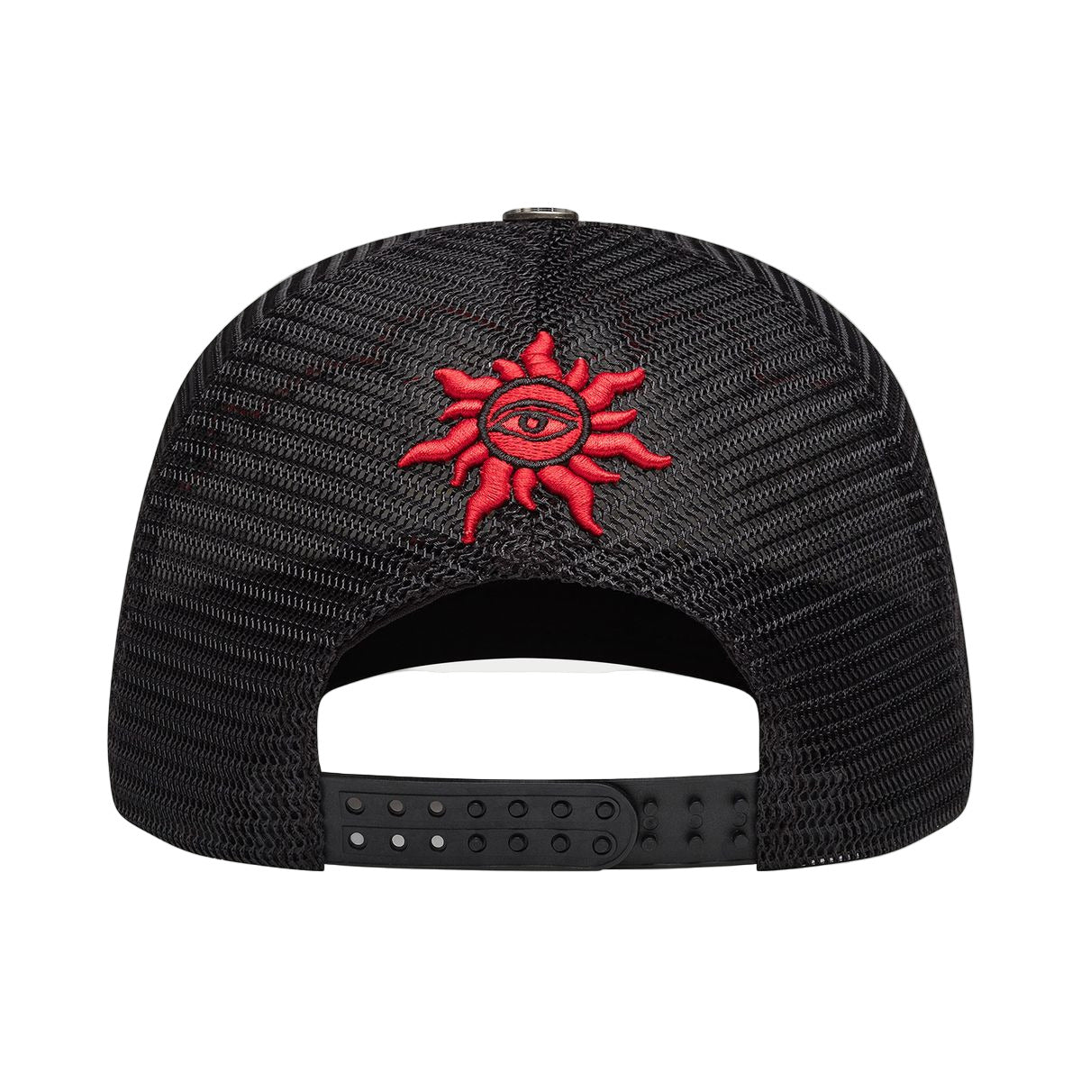 Godspeed Neo Trucker Hat in Black/Yellow/Red with oversized next-generation logo, limited edition box, and 3-piece pin set.