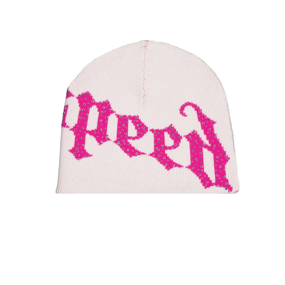 
Pink and white jacquard knit beanie featuring all-over OG logo pattern and soft plush texture.