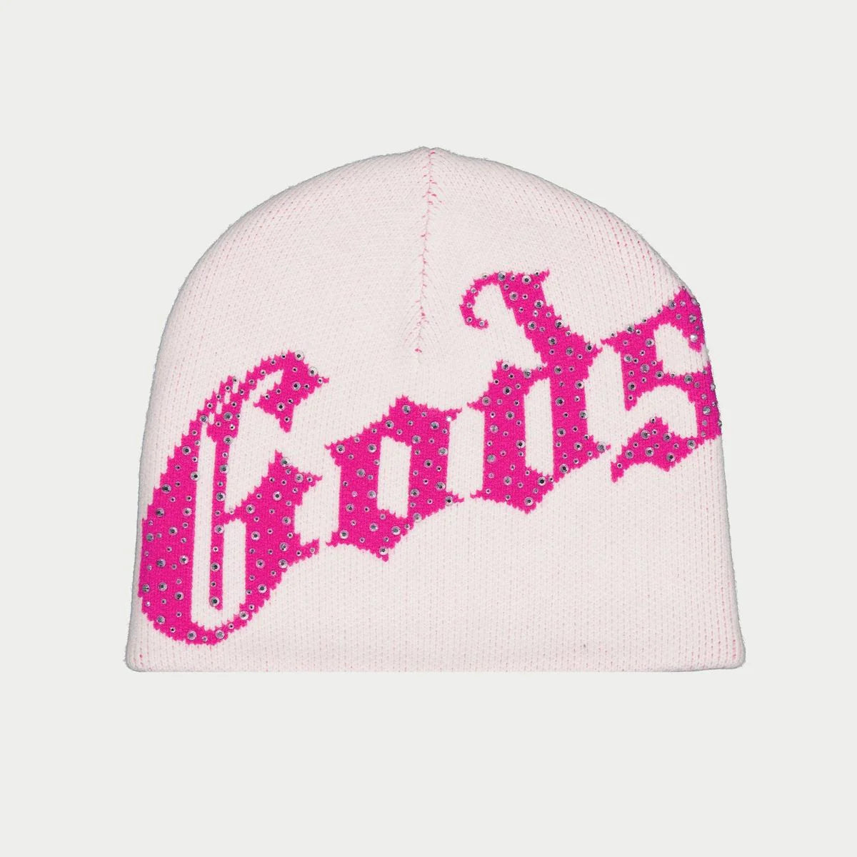 
Pink and white jacquard knit beanie featuring all-over OG logo pattern and soft plush texture.