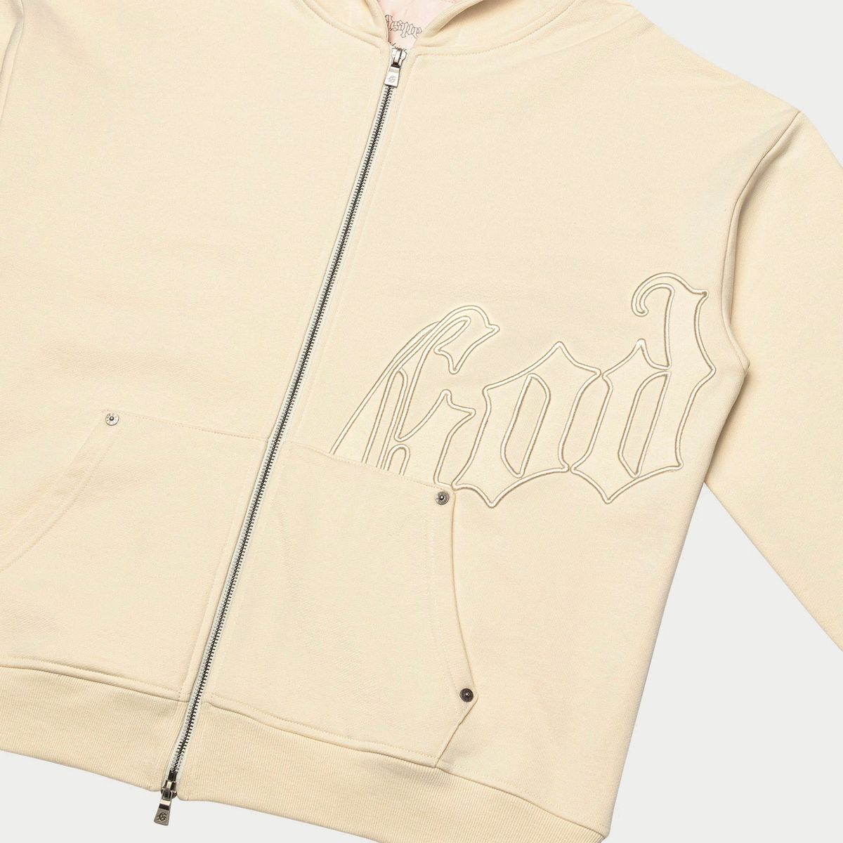 Godspeed OG Logo Sweatsuit in Double Bone, featuring hoodie and matching bottoms with applique embroidered logo.