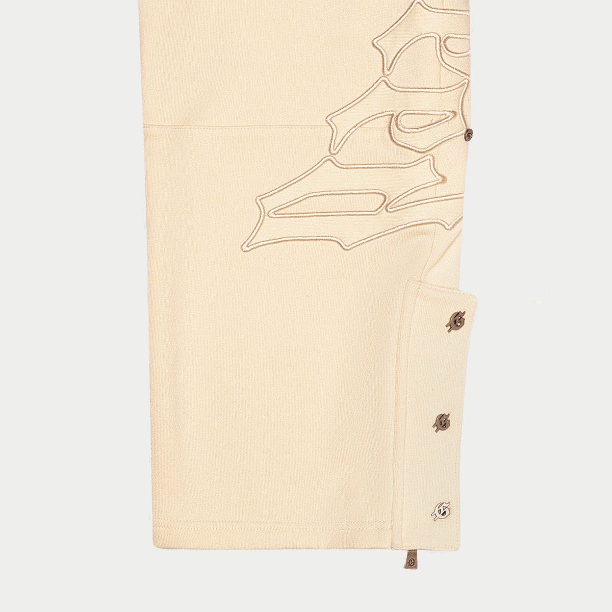 Godspeed OG Logo Sweatsuit in Double Bone, featuring hoodie and matching bottoms with applique embroidered logo.