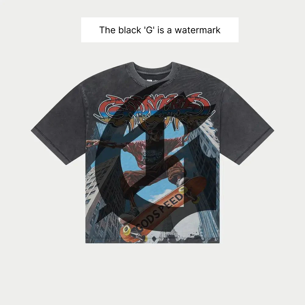 Exclusive 'God Speed Ollie Grey Wash' T-shirt featuring crown stone artwork, crafted from 10oz vintage-washed cotton—limited to 444 pieces.