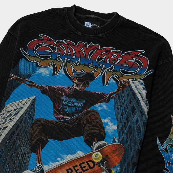 Godspeed Ollie LS Thermal in Black Wash with textured long-sleeve thermal fabric.