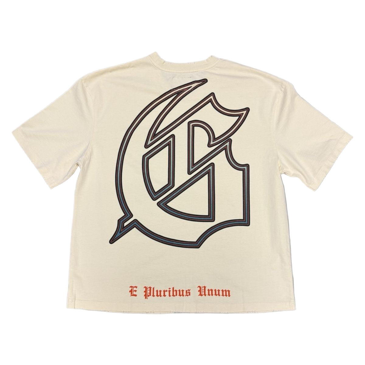 Bone-colored Godspeed Pit Stop Tokyo T-shirt with digital art graphic, oversized fit, and numbered tag from a 555-piece limited release.