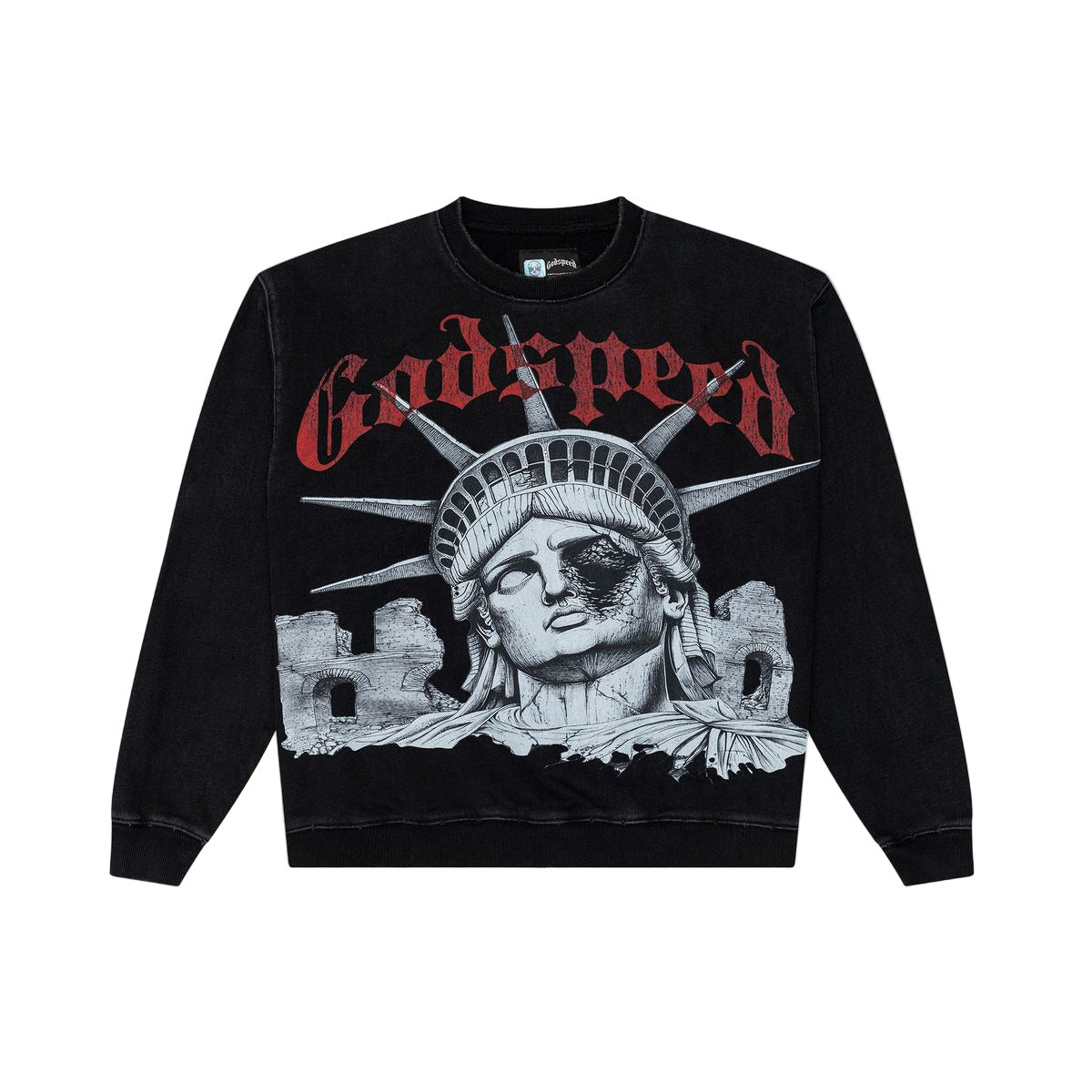 Godspeed R.O.M.E. “Remnants Of a Monumental Era” sweatshirt made from 400 GSM French terry with oversized fit and artistic graphic design