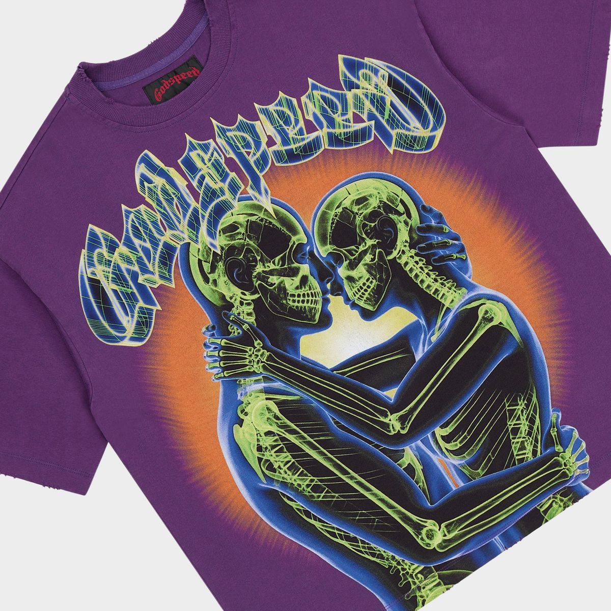 Godspeed Cosmic Love T-shirt featuring exclusive graphic artwork, stone crown embellishments, and premium washed cotton construction from the limited 444-piece Rarity Collection.