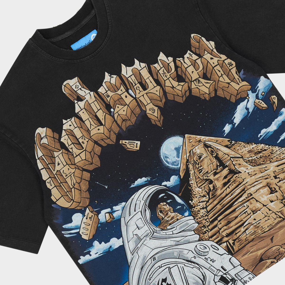 Godspeed Sphinx Guardian NextGen Black graphic T-shirt made from 10oz mid-weight washed fabric featuring bold Sphinx Guardian artwork.