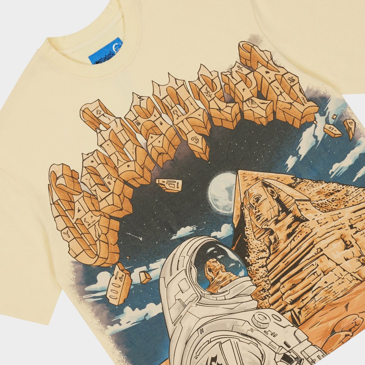 Godspeed Sphinx Guardian NextGen Bone graphic T-shirt made from 10oz mid-weight washed fabric with bold Sphinx Guardian artwork.