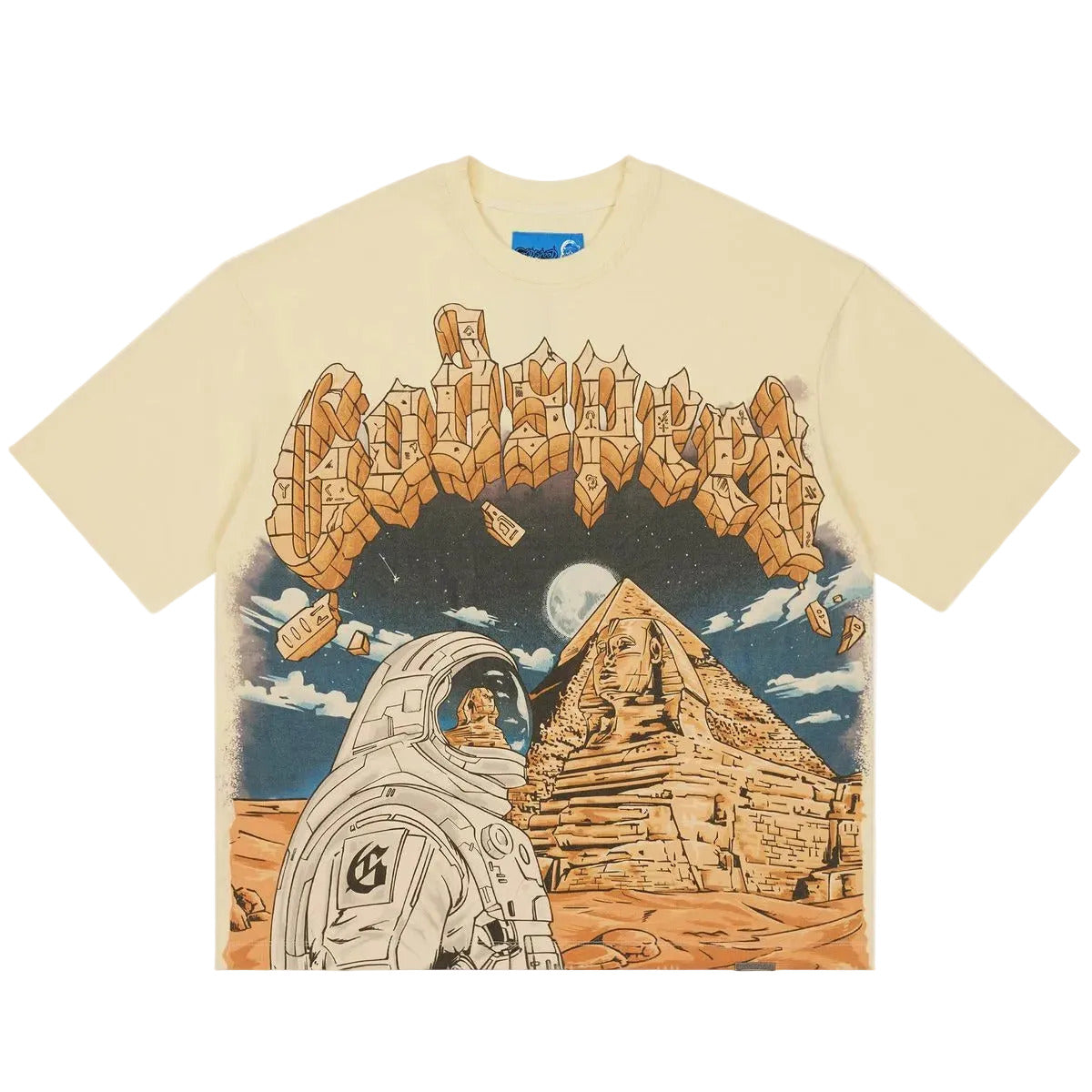 Godspeed Sphinx Guardian NextGen Bone graphic T-shirt made from 10oz mid-weight washed fabric with bold Sphinx Guardian artwork.