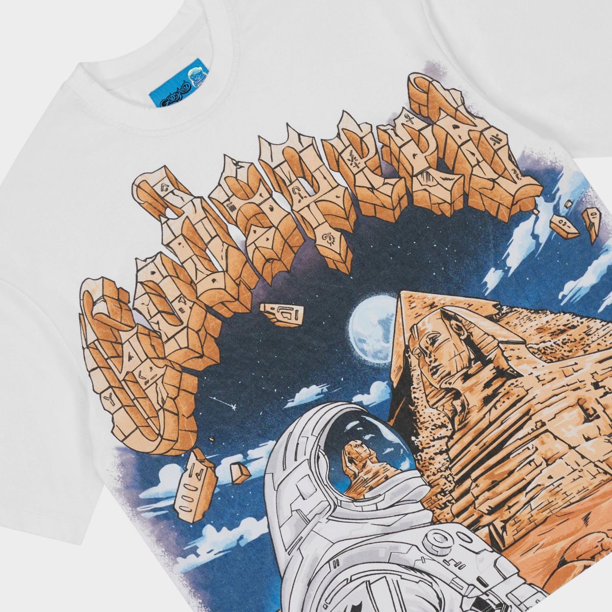 Godspeed Sphinx Guardian NextGen White graphic T-shirt made from 10oz mid-weight washed fabric with bold Sphinx Guardian artwork.