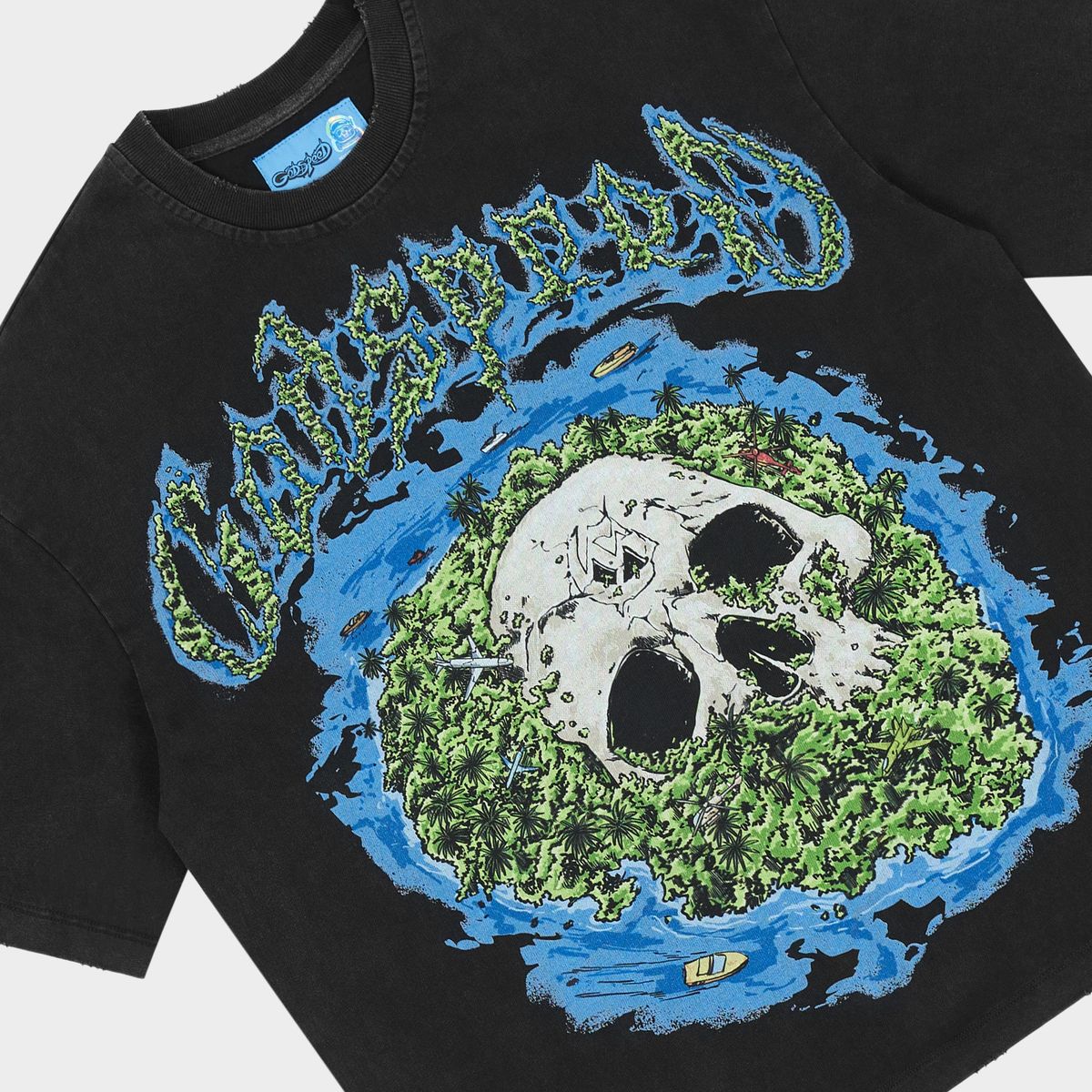 Godspeed Skull Island II T-shirt NG in black with bold graphic print and mid-weight washed fabric streetwear design