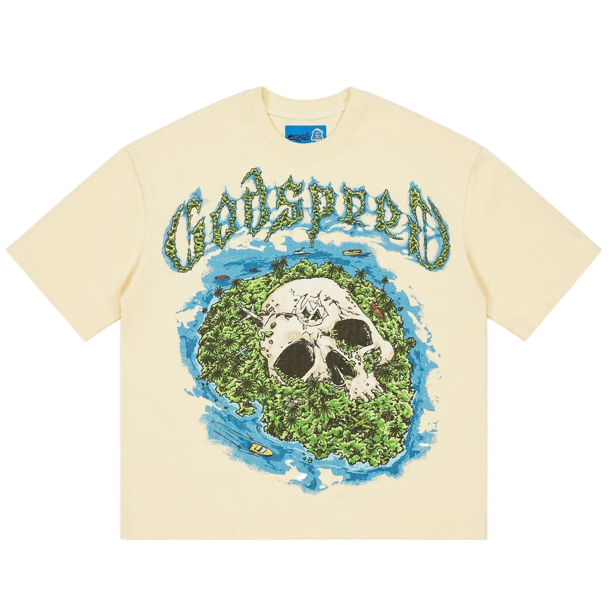 Godspeed Skull Island II T-shirt NG in bone with bold graphic artwork and mid-weight washed fabric for modern streetwear style.