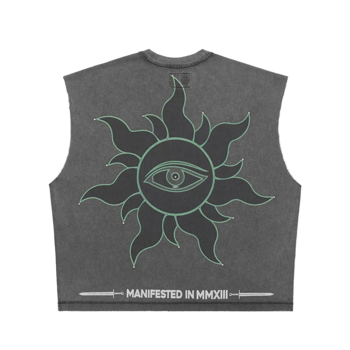 Godspeed Sunken Liberty sleeveless T-shirt in grey with premium cotton fabric and badge detailing for modern streetwear style