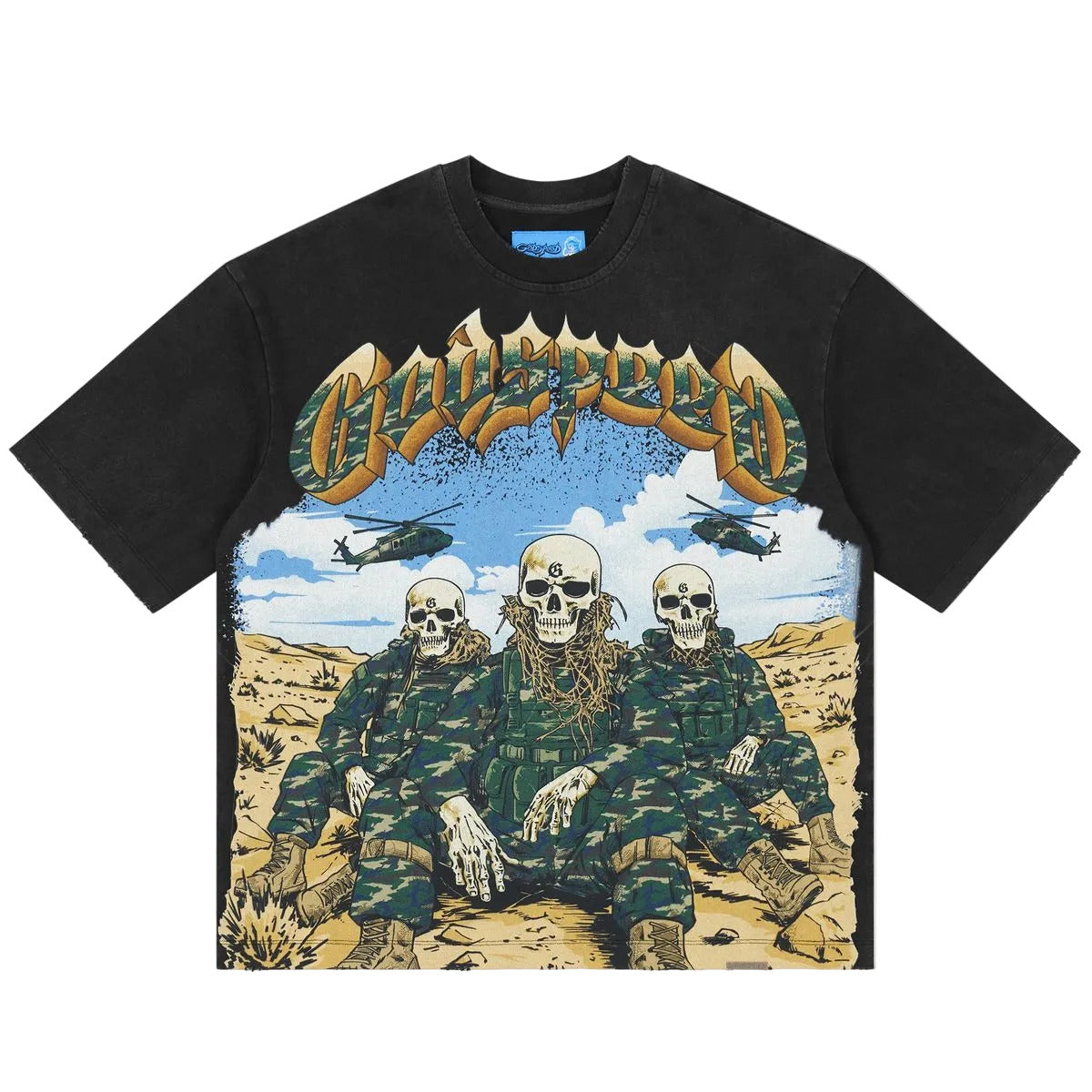Godspeed Squadron NG T-Shirt in Black featuring the NEXTGEN Squadron design, crafted from 10oz mid-weight washed fabric with a striking art piece.