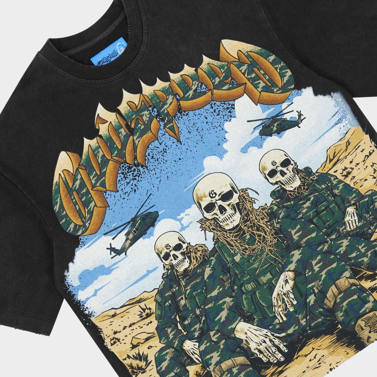 Godspeed Squadron NG T-Shirt in Black featuring the NEXTGEN Squadron design, crafted from 10oz mid-weight washed fabric with a striking art piece.